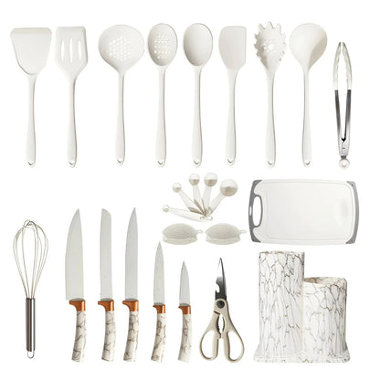 Black Marble Utensil & Knife Block Set - Gold Vein Countertop Organizer