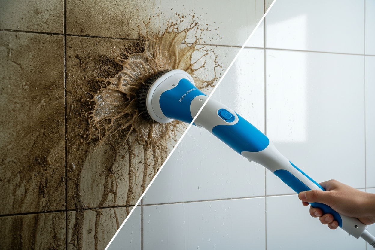 Electric scrubber cleaning bathroom tiles